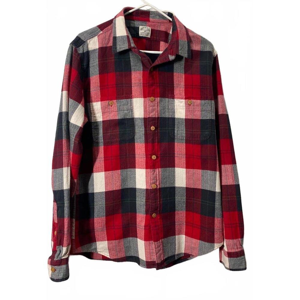 J.Crew Slim-fit red black and white plaid 100% cotton flannel in size Large